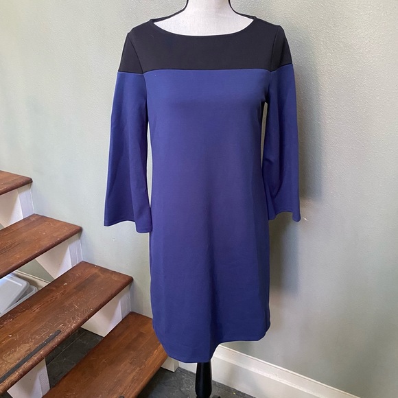 GAP Dress - Midi - Color Block - Bell Sleeves Royal Blue Black SMALL NWT - Picture 4 of 12
